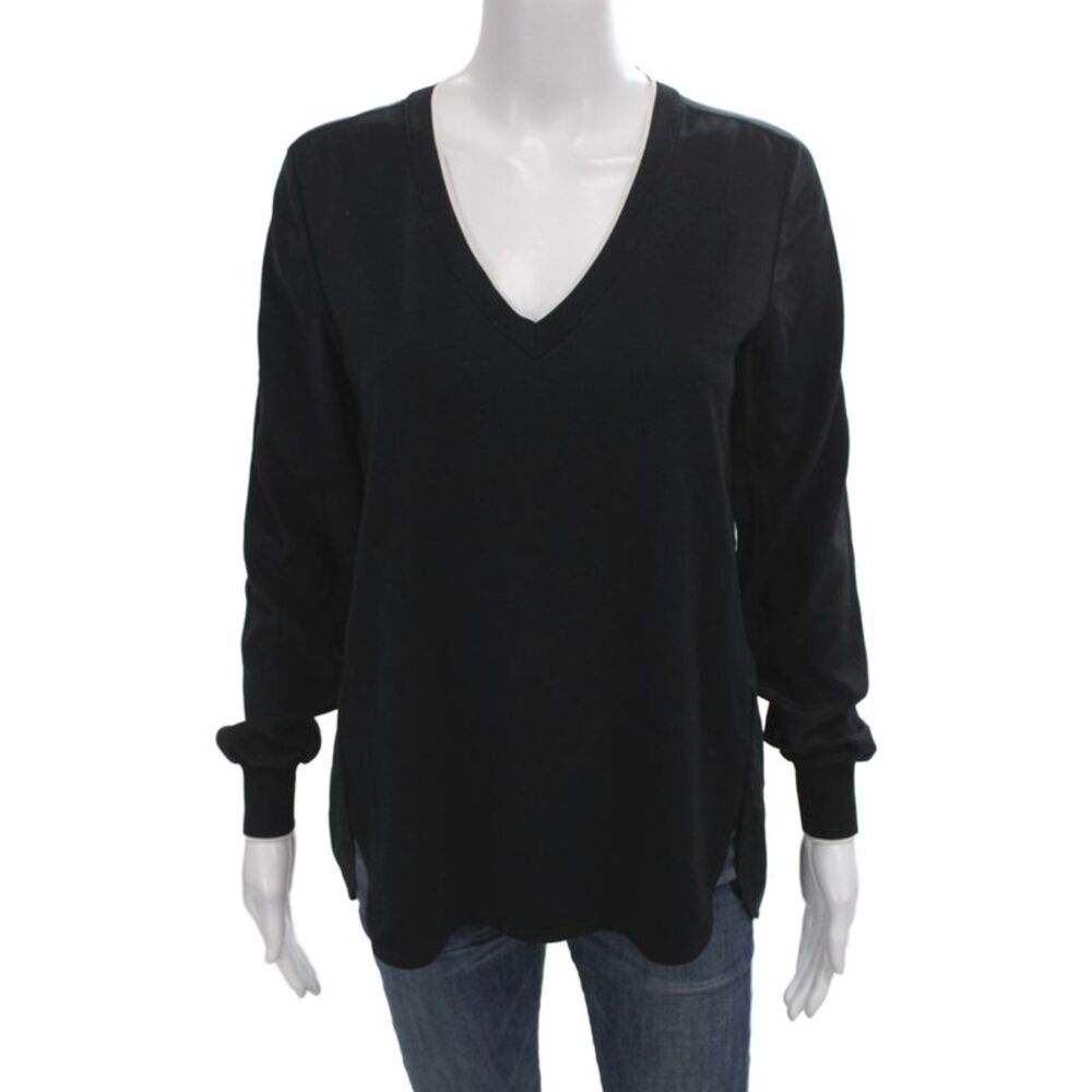 Vince Womens Tunic Blouse Black V-Neck Long Sleeve Size XS
